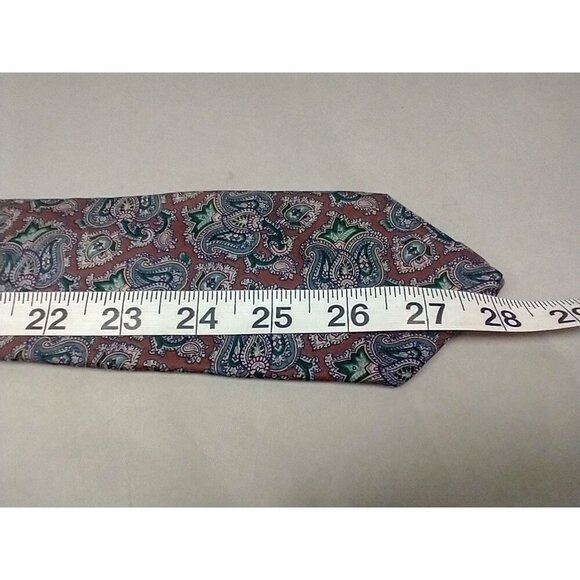 Envoy Vintage Green Maroon Paisley Geometric Tie 100% Silk Made In USA 56x3 - Picture 5 of 6
